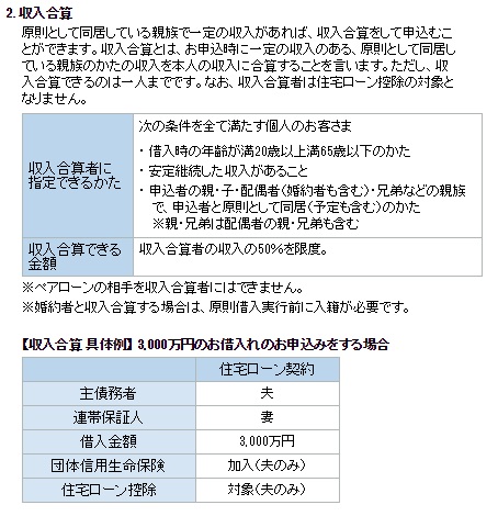 住信SBIネット銀行の住宅ローンの収入合算