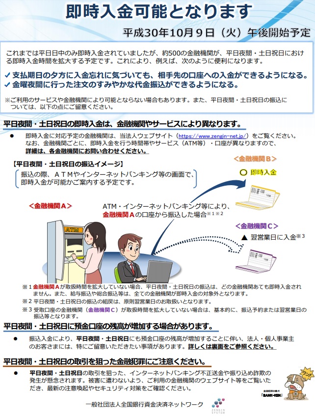 振込みの24時間365日即時対応