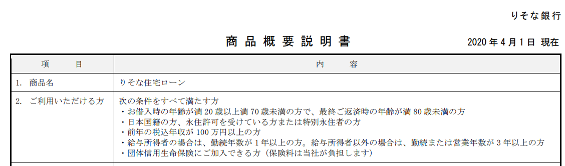 りそな銀行の住宅ローン審査基準①