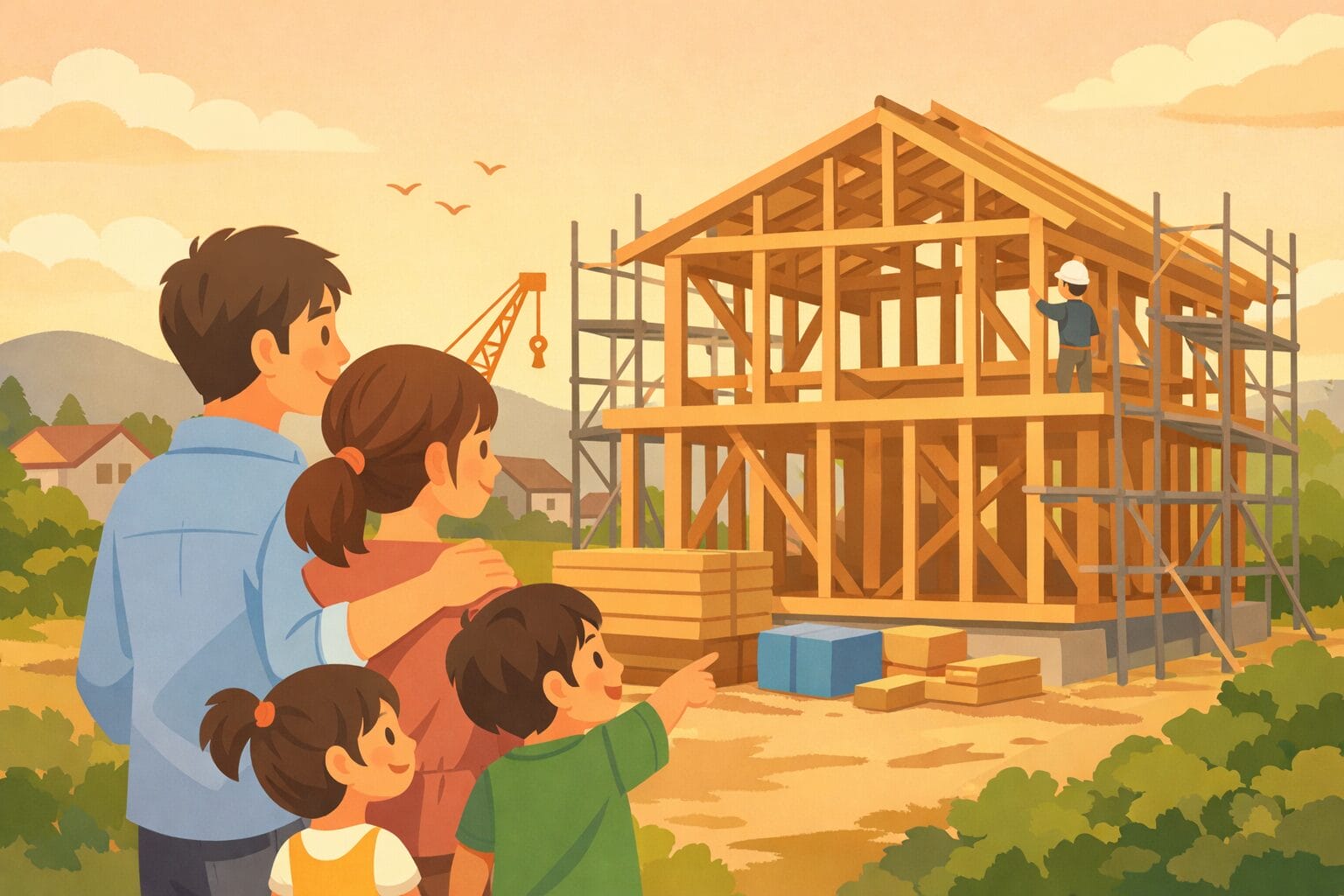 注文住宅を建てる家族のイメージ