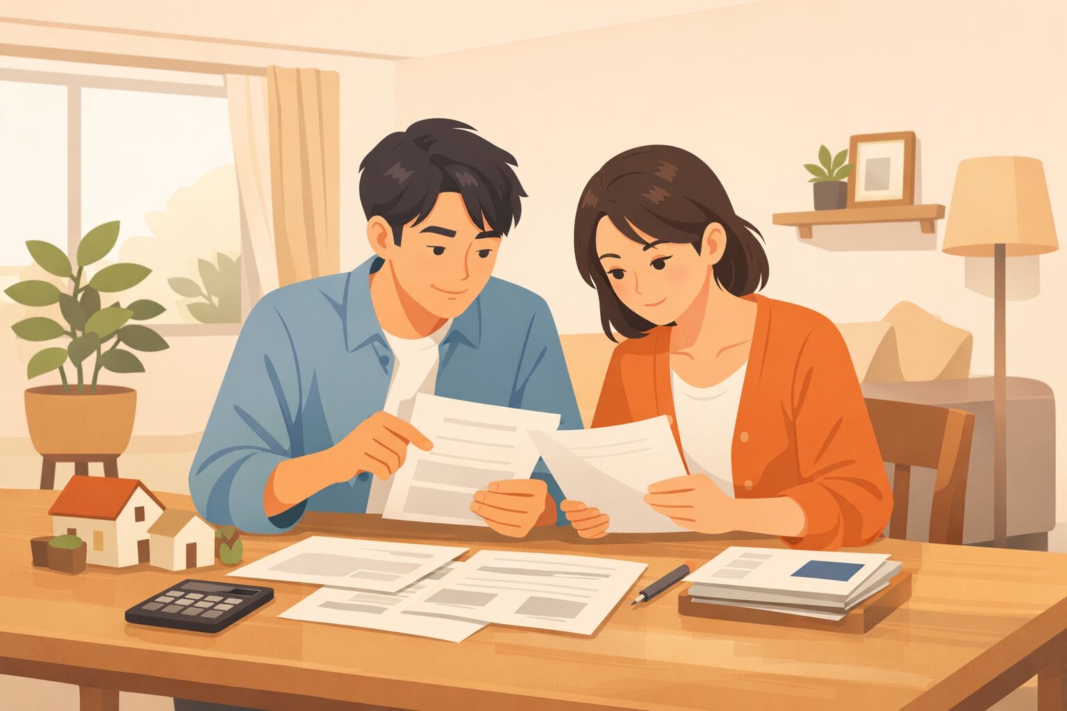 住宅ローンの注意点を確認する夫婦のイメージ