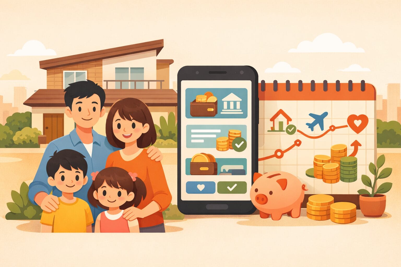 PayPay銀行の住宅ローンとフラット35を検討する家族のイメージ