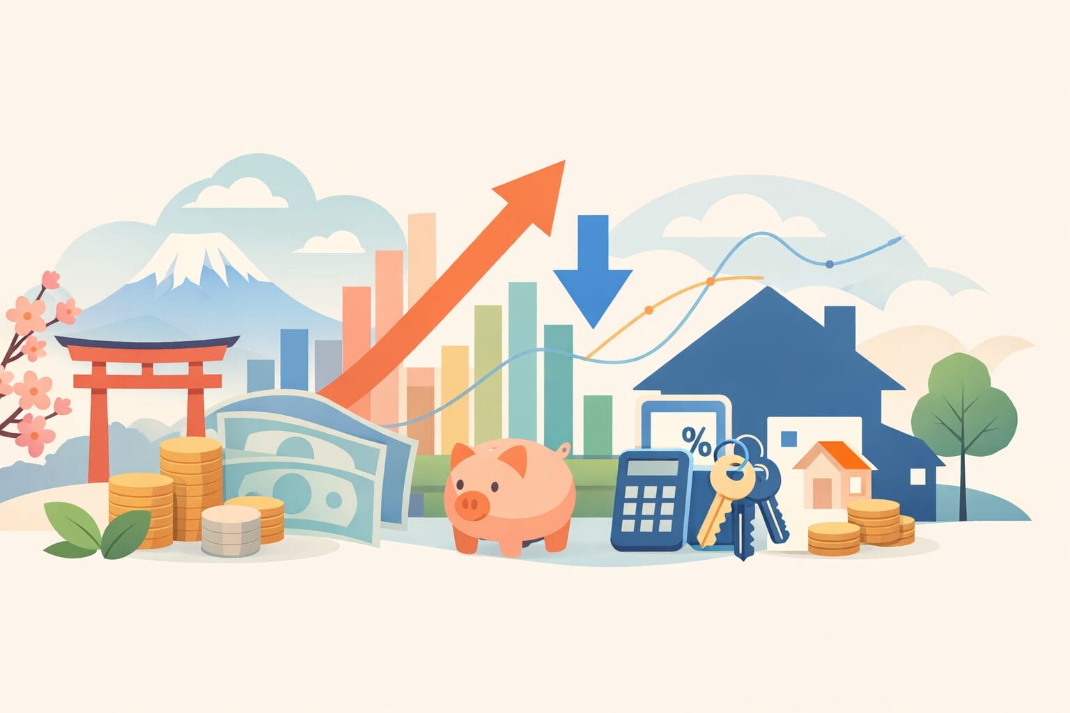 金利と経済動向、住宅ローンをイメージしたイラスト