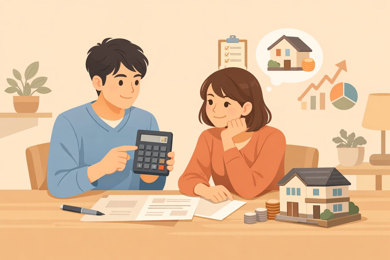 住宅ローンの借入可能額を試算する夫婦のイメージ