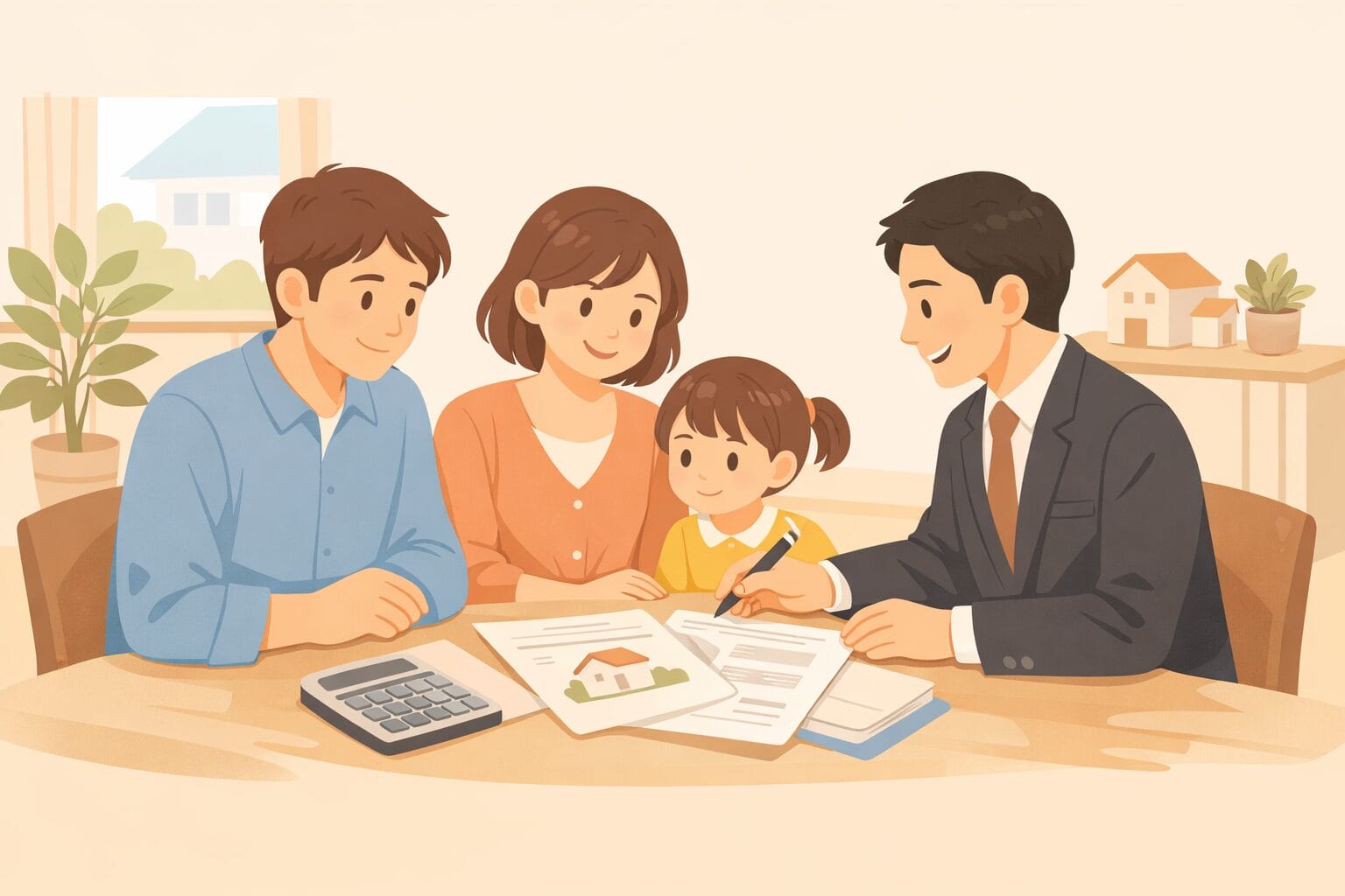 住宅ローンの審査について相談する家族のイメージ