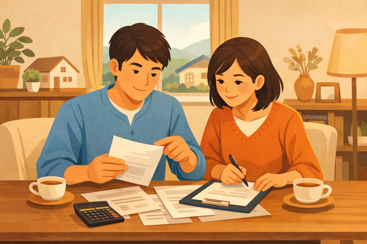 住宅ローンの審査書類を確認する夫婦のイメージ