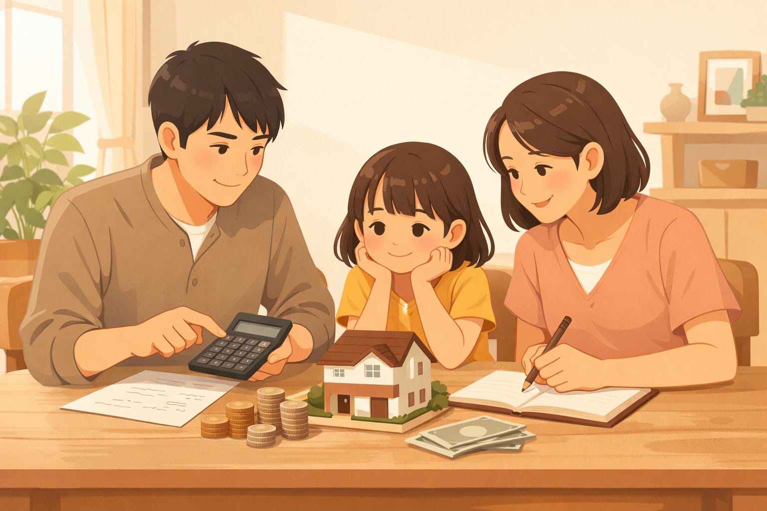 住宅ローンの借入可能額を試算する家族のイメージ