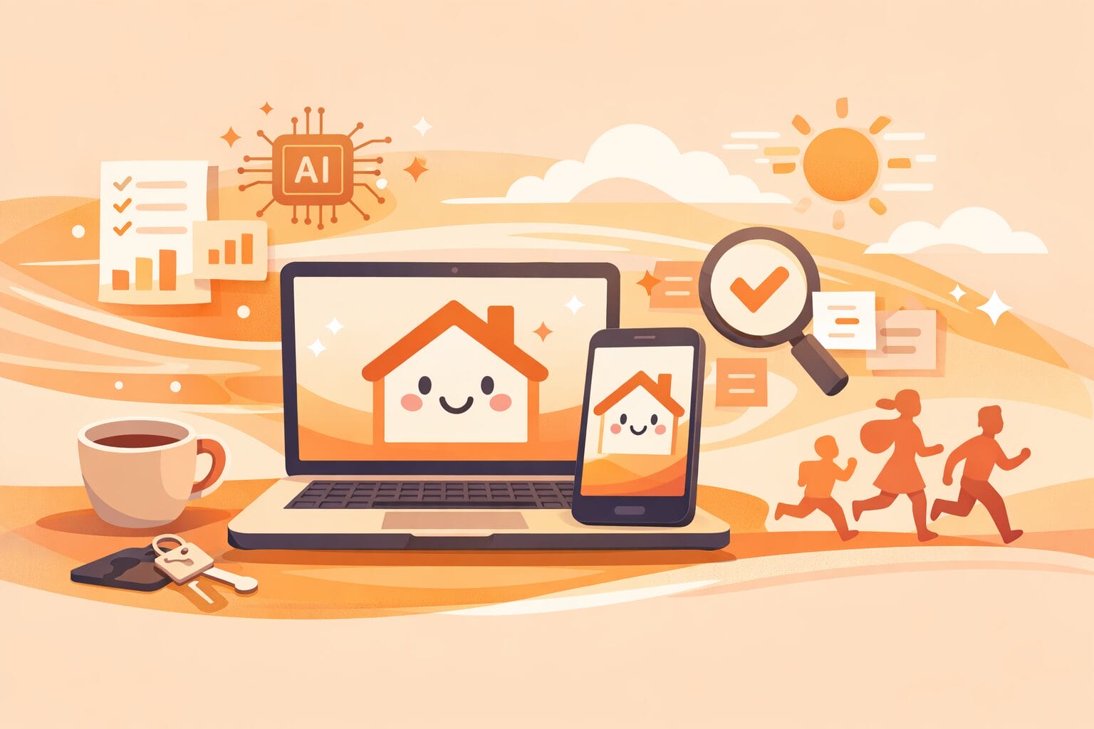 AIとネットで住宅ローン審査を進めるイメージ
