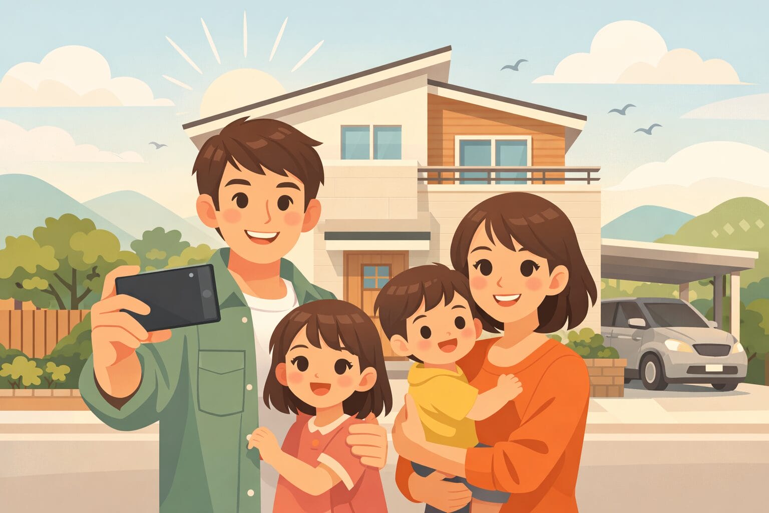 PayPay銀行の住宅ローンで新居を検討する家族のイメージ