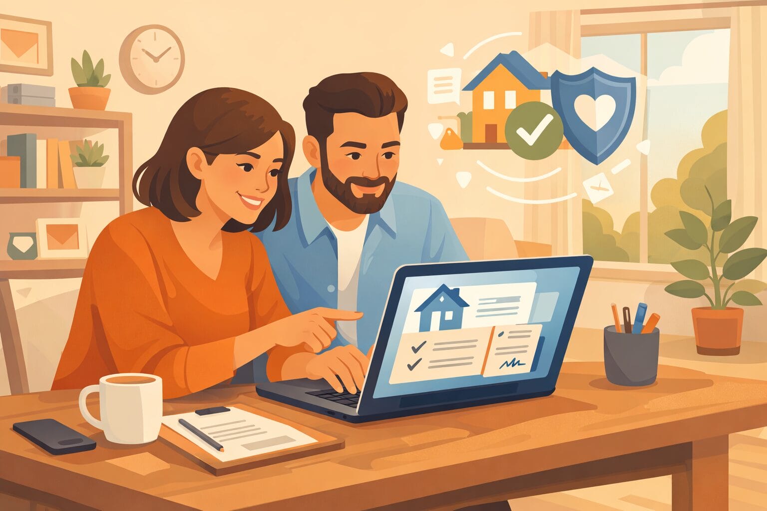 自宅のパソコンでネット住宅ローンを手続きする共働き夫婦のイメージ