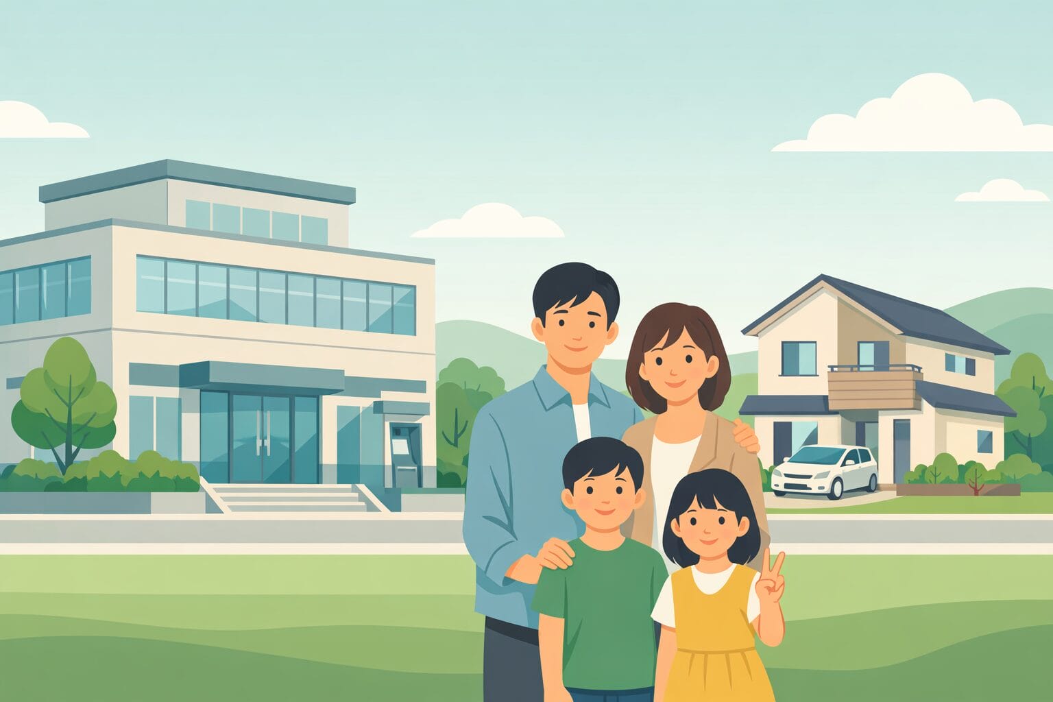 メガバンクで住宅ローンを検討する家族のイメージ
