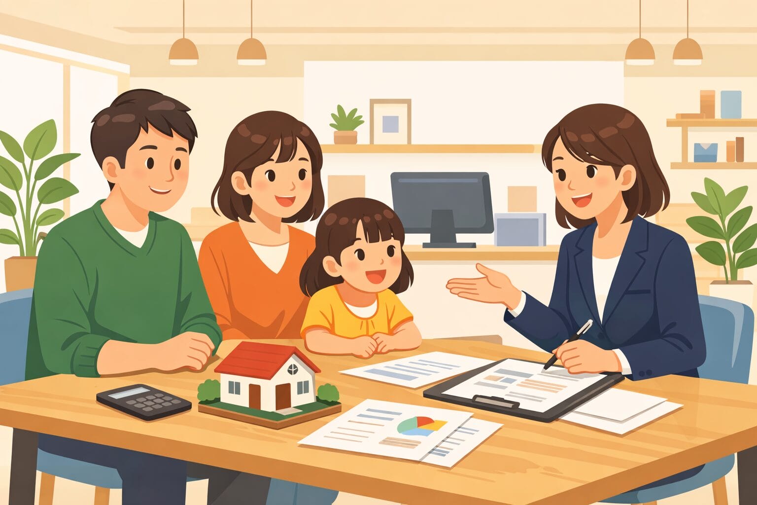 みずほ銀行の住宅ローン審査について相談する家族のイメージ