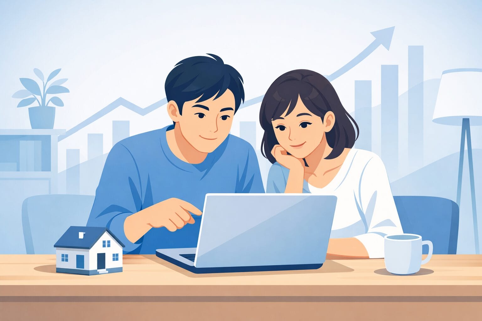 PayPay銀行の住宅ローン金利の動向を確認する夫婦のイメージ