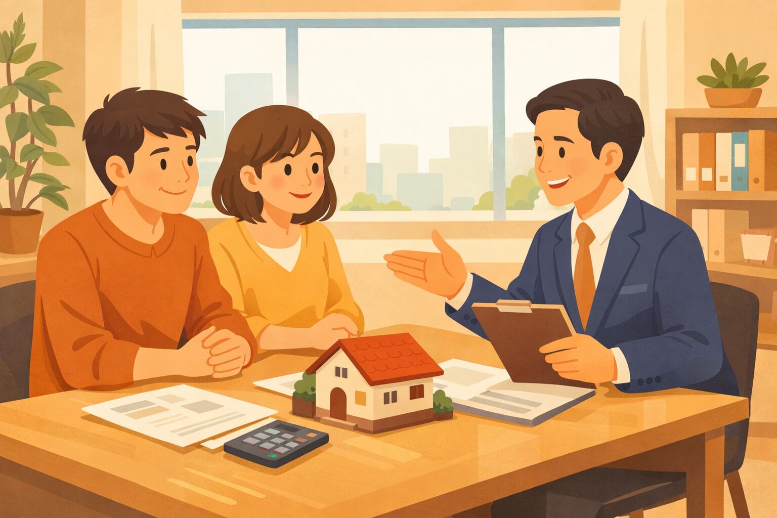 店舗で住宅ローンの相談をする夫婦のイメージ
