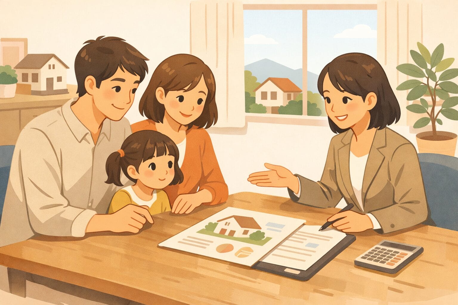 住宅ローンの審査について相談する家族のイメージ
