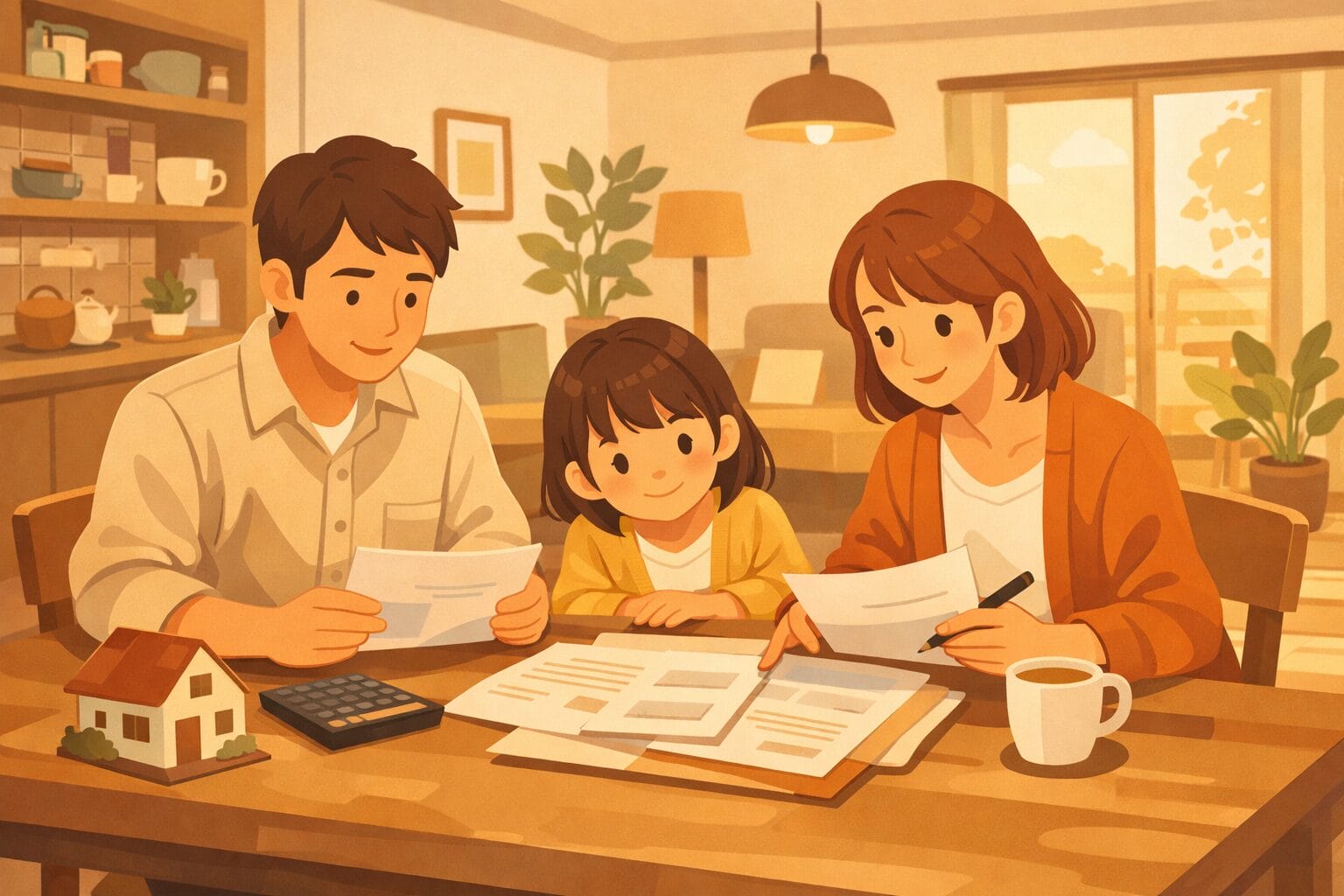 住宅ローンの落とし穴を家族で確認するイメージ