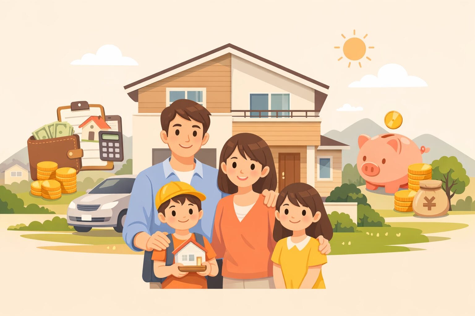 住宅ローンの審査と家計を考える家族のイメージ