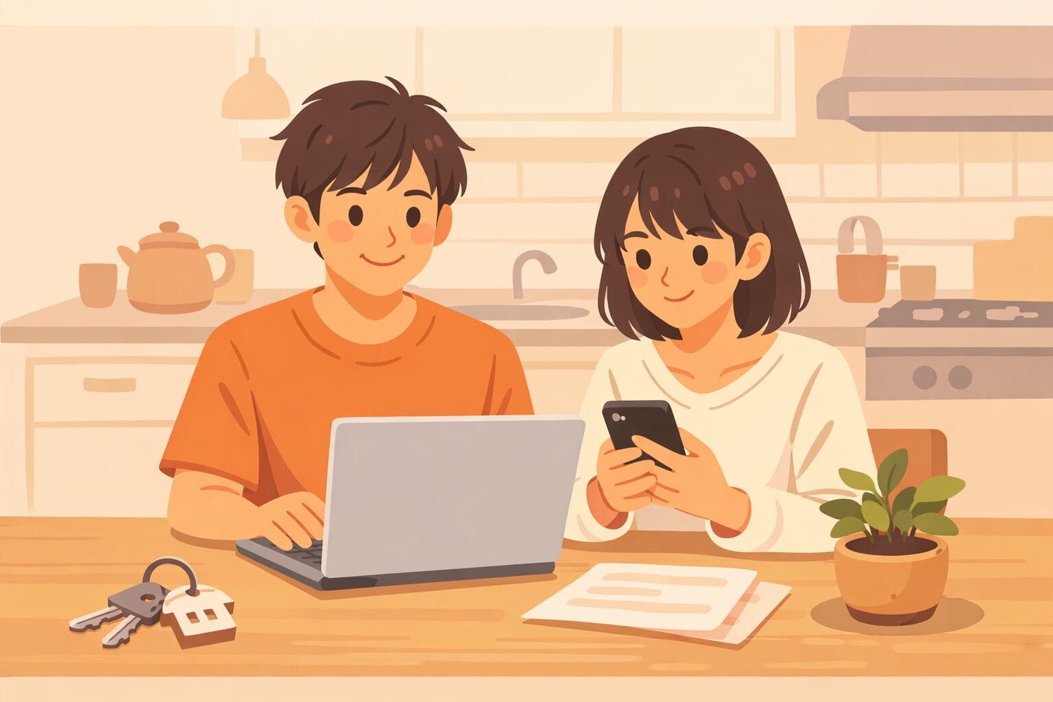 自宅から住宅ローンの電子契約を行う夫婦のイメージ