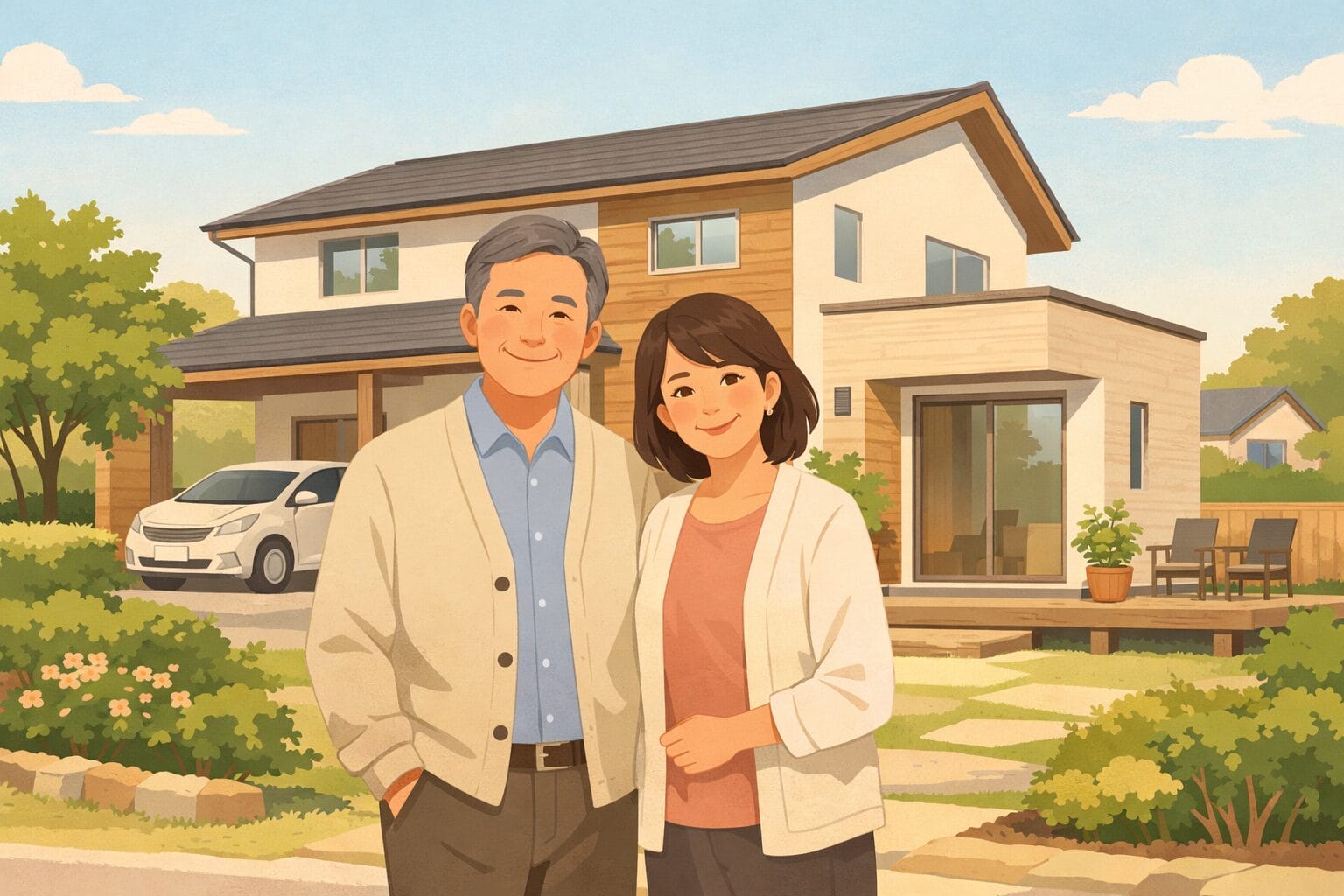 50代の夫婦がマイホームを検討するイメージ
