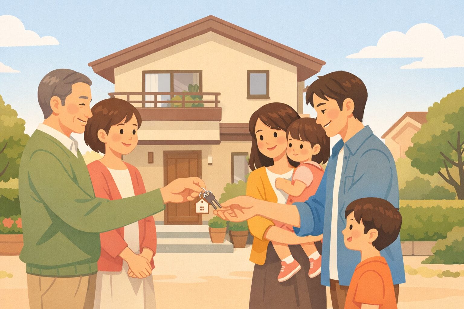 住宅と金利条件を次の家族に引き継ぐイメージ