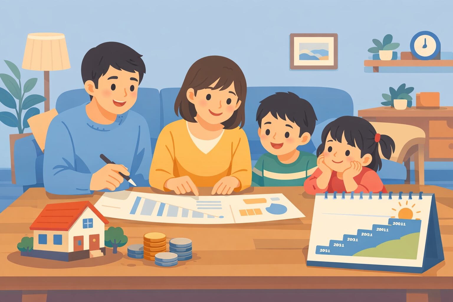 20年固定金利で長期の返済計画を立てる家族のイメージ