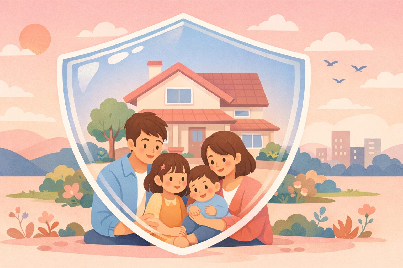 住宅ローンの団信で家族と住まいを守るイメージ