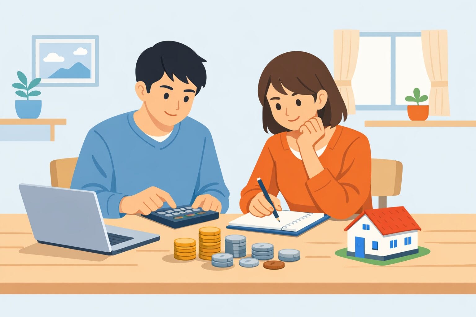 フラット35の諸費用を夫婦で計算するイメージ