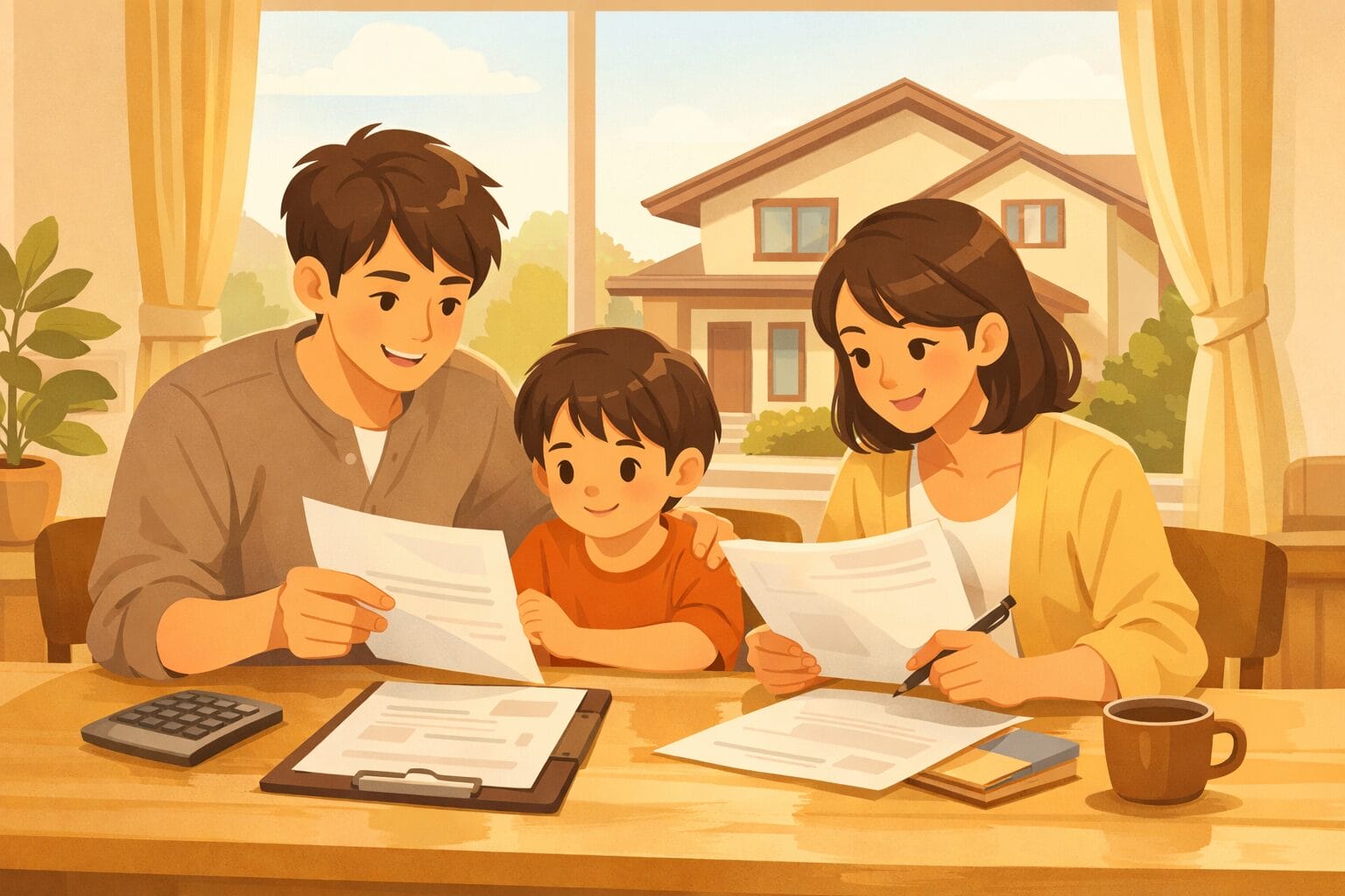 住宅ローンの審査基準を家族で確認するイメージ