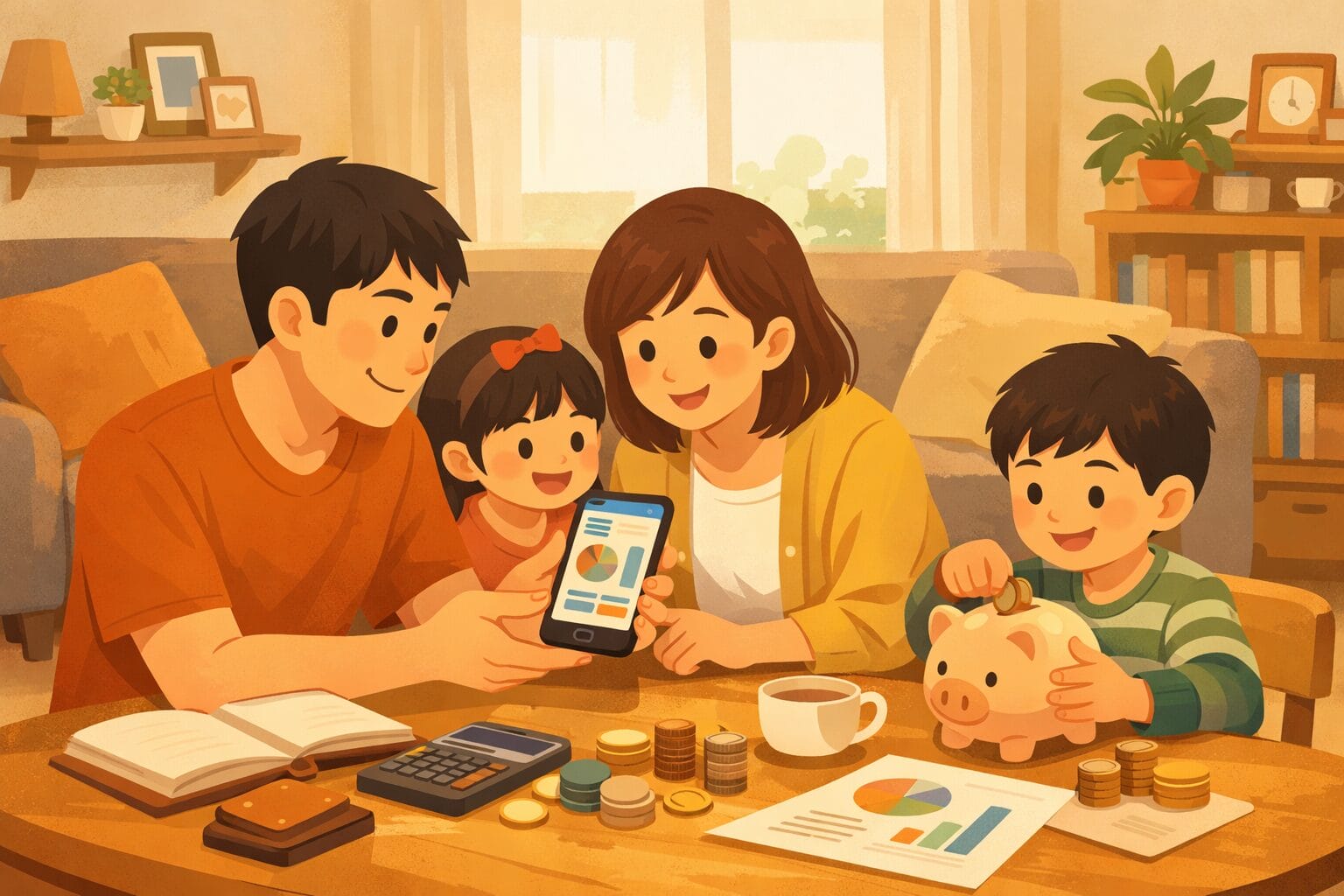 auじぶん銀行を家計の中心にして住宅ローンを管理する家族のイメージ