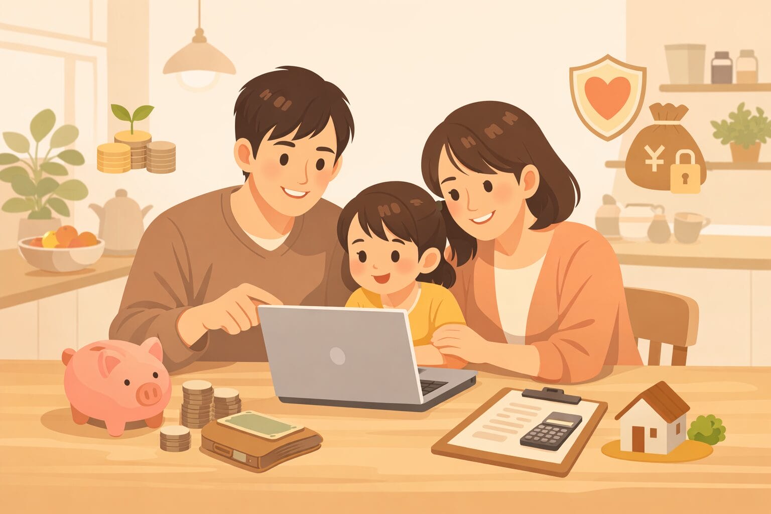 住宅ローンの費用を家計目線で見直す家族のイメージ