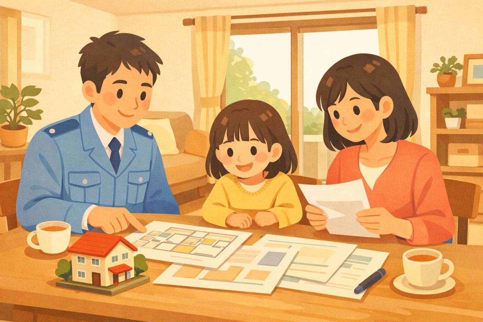 住宅ローンを検討する公務員の家族のイメージ