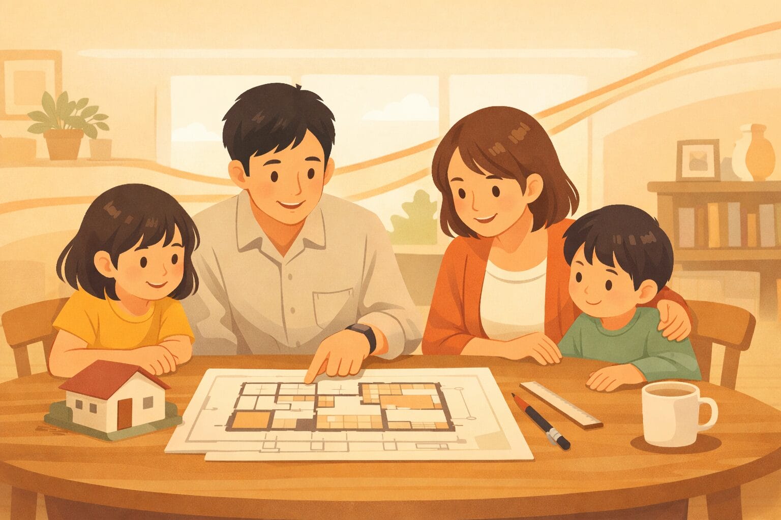 住宅ローン金利の発表を確認する家族のイメージ