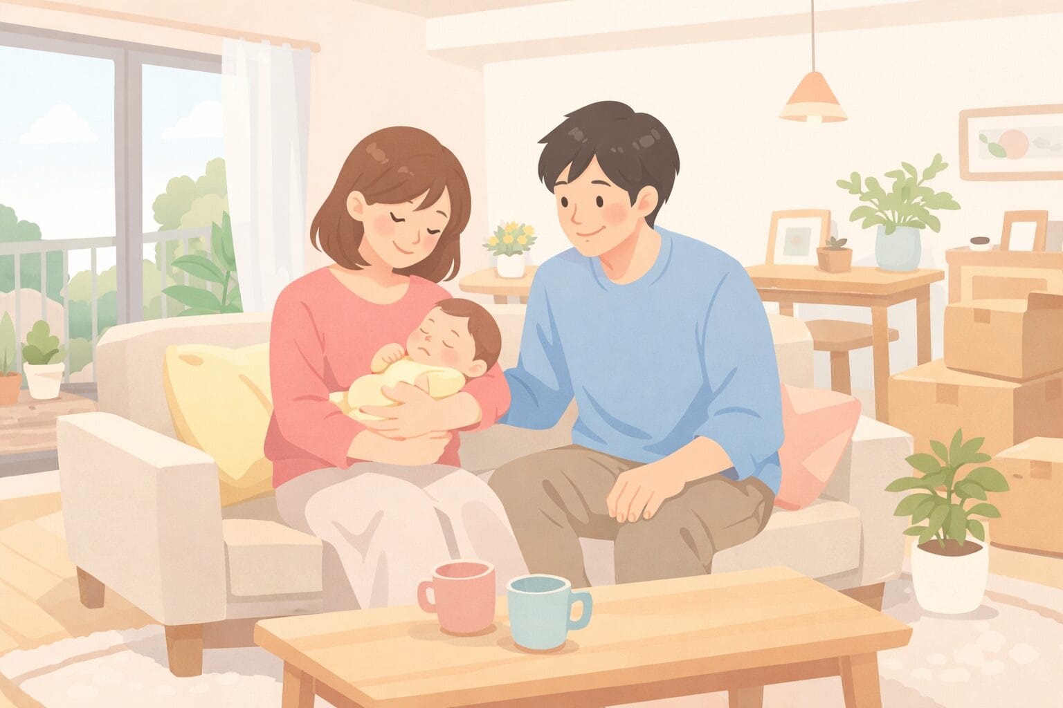 産休・育休中の子育て世帯と住宅ローンのイメージ