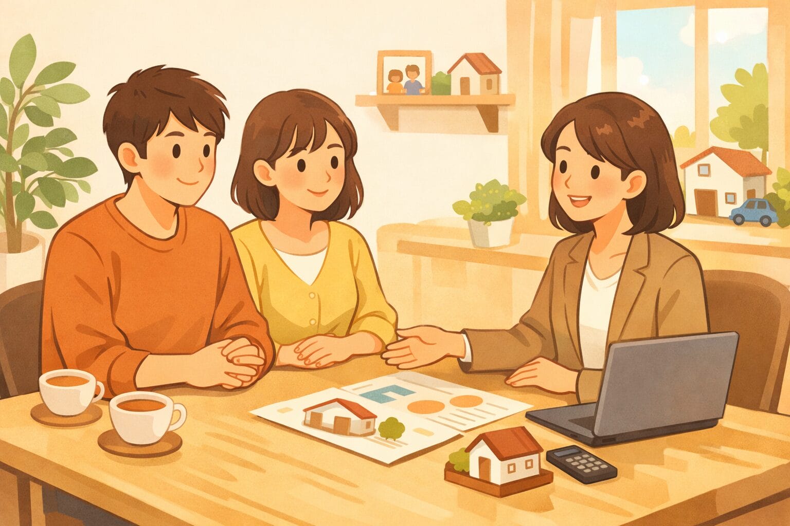 住宅ローンの店舗相談をする夫婦のイメージ