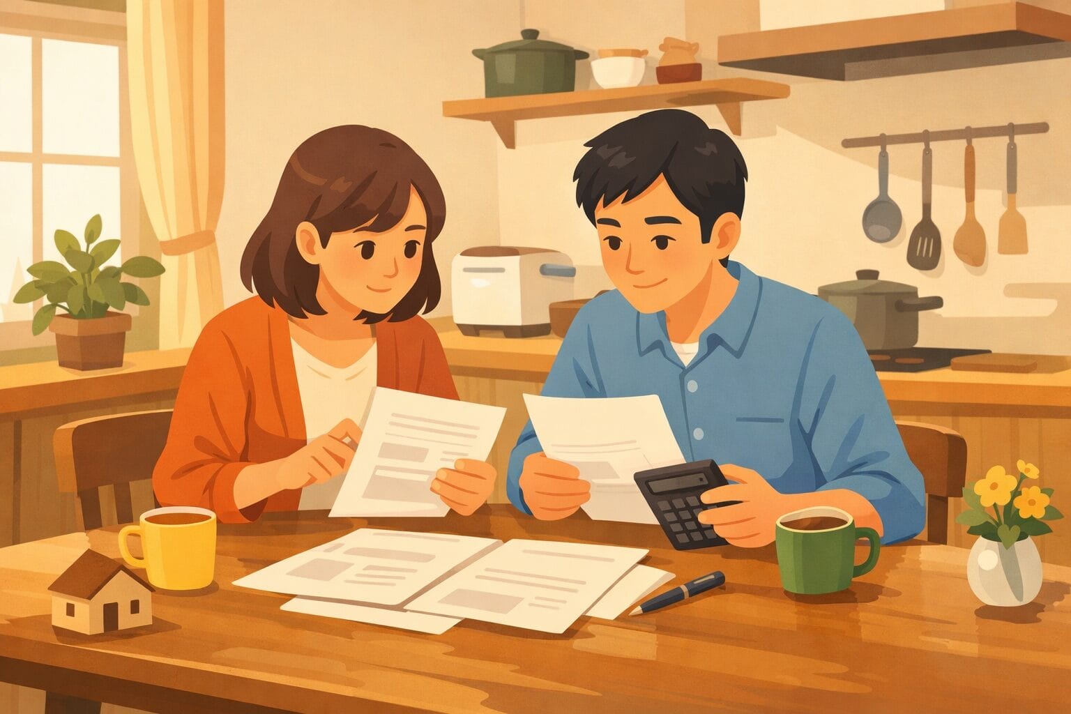 住宅ローンの金利タイプを夫婦で話し合うイメージ