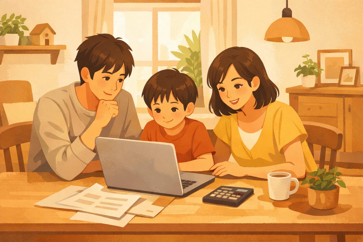 家族で住宅ローンの選択肢を比較検討するイメージ