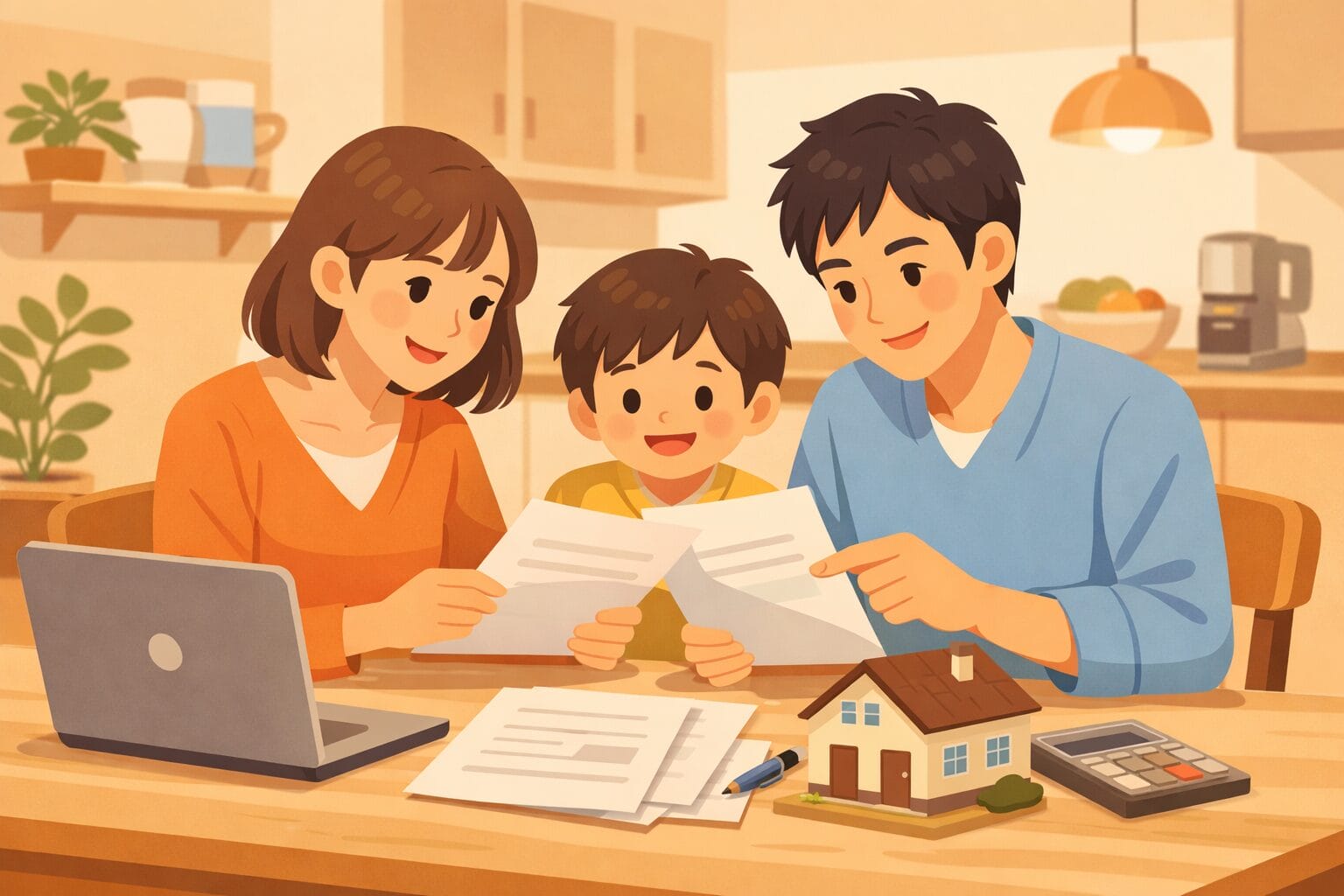 住宅ローンの審査基準を家族で確認するイメージ