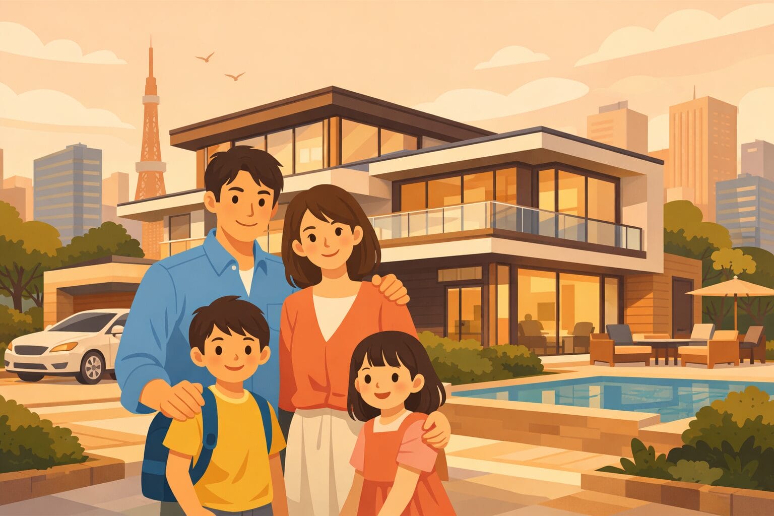 高額な住宅ローンで住まいを購入する家族のイメージ