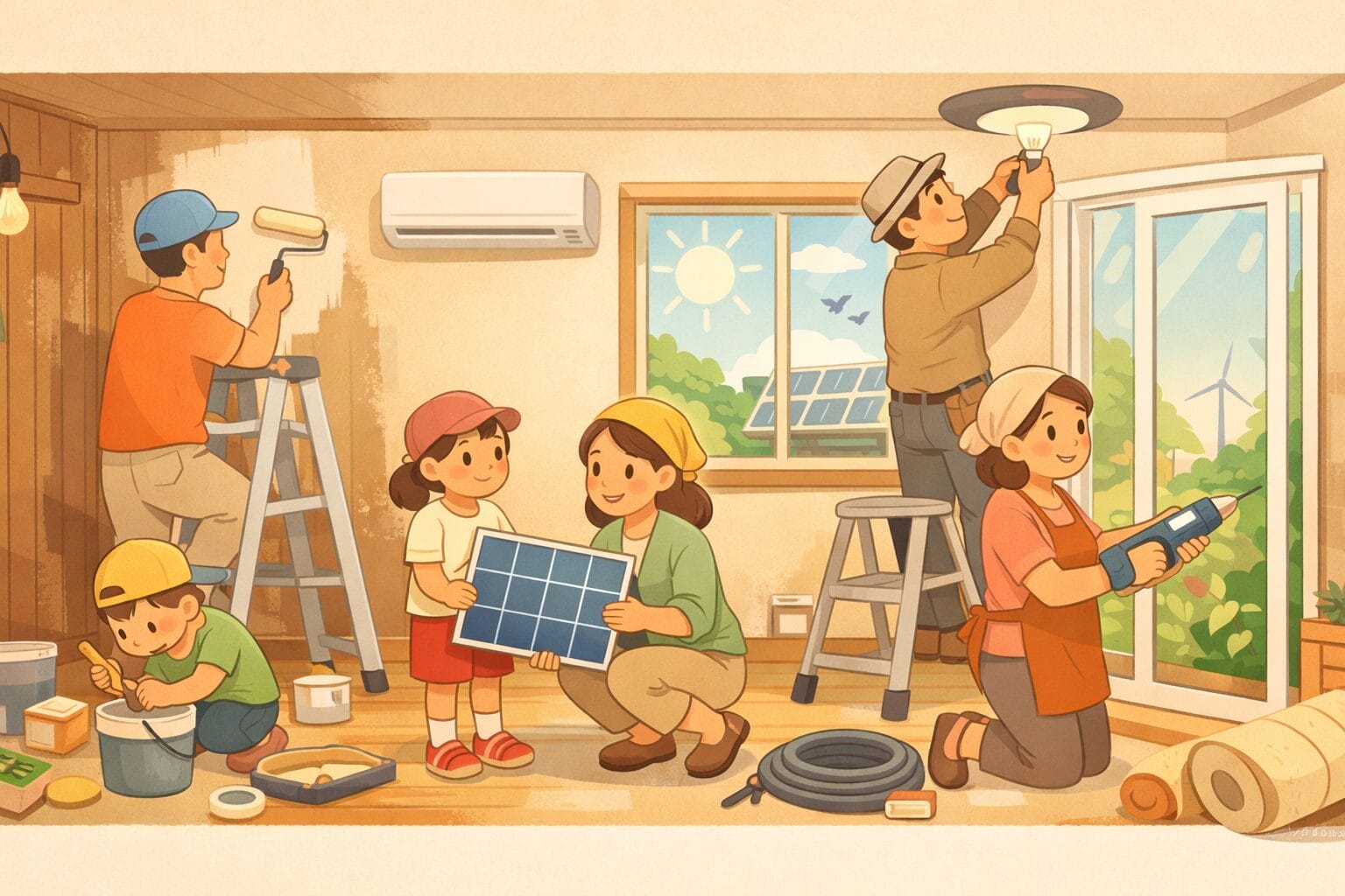 中古住宅をリフォームして快適に住まう家族のイメージ