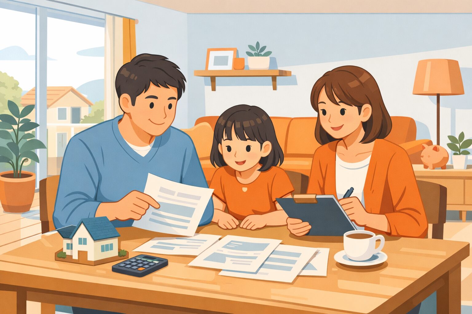 住宅ローン金利を確認する家族のイメージ