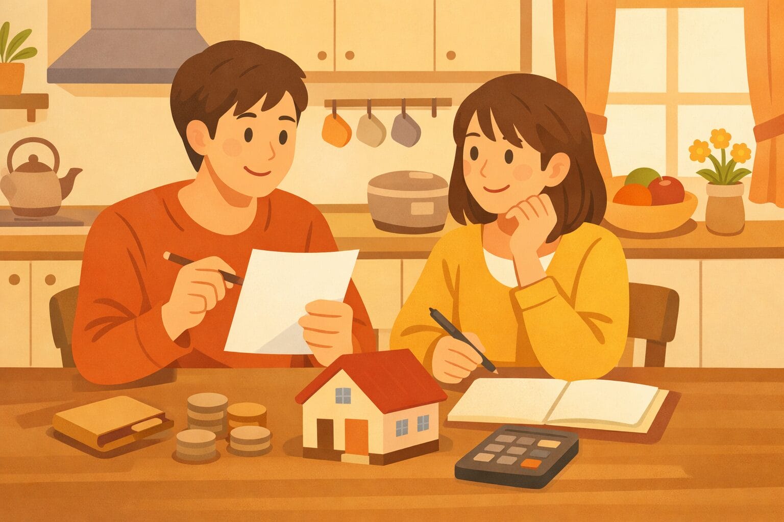 年収から住宅ローンの借入可能額を検討する夫婦のイメージ