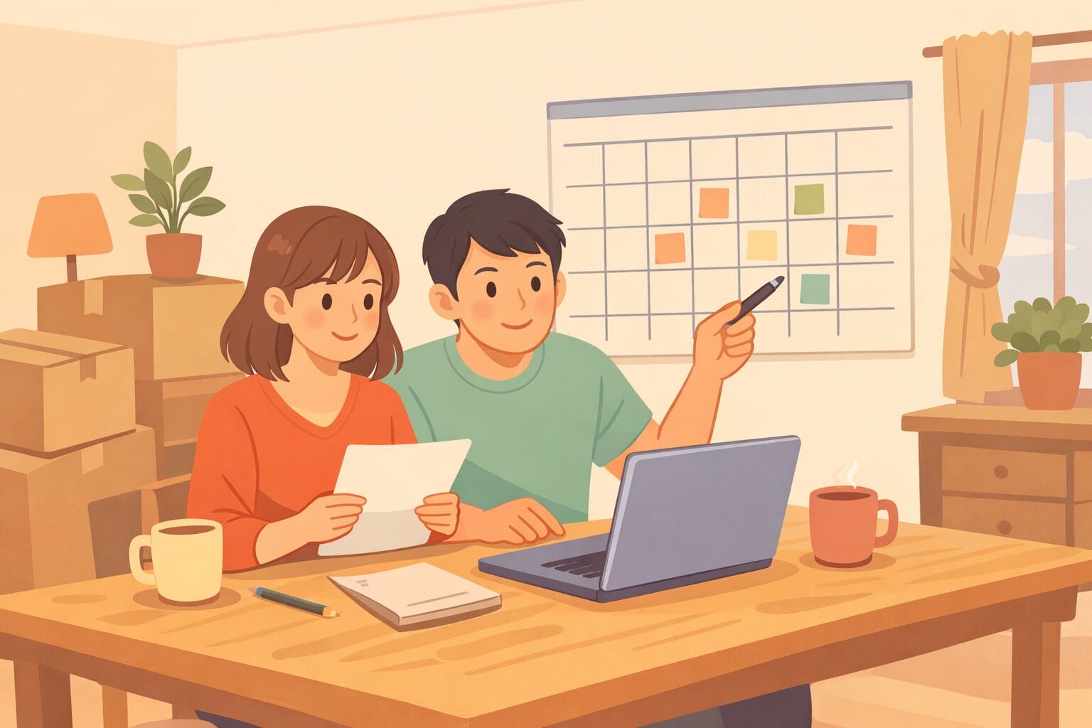 住宅ローンの審査スケジュールを確認する夫婦のイメージ