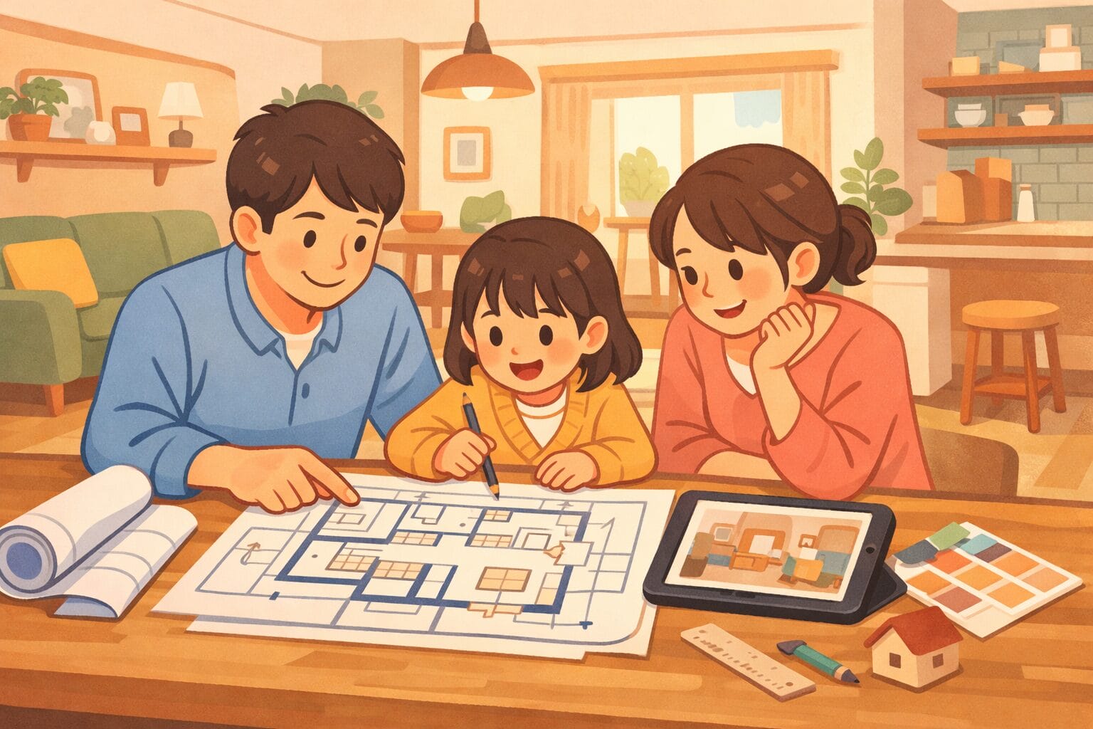 リフォーム計画を立てる家族のイメージ