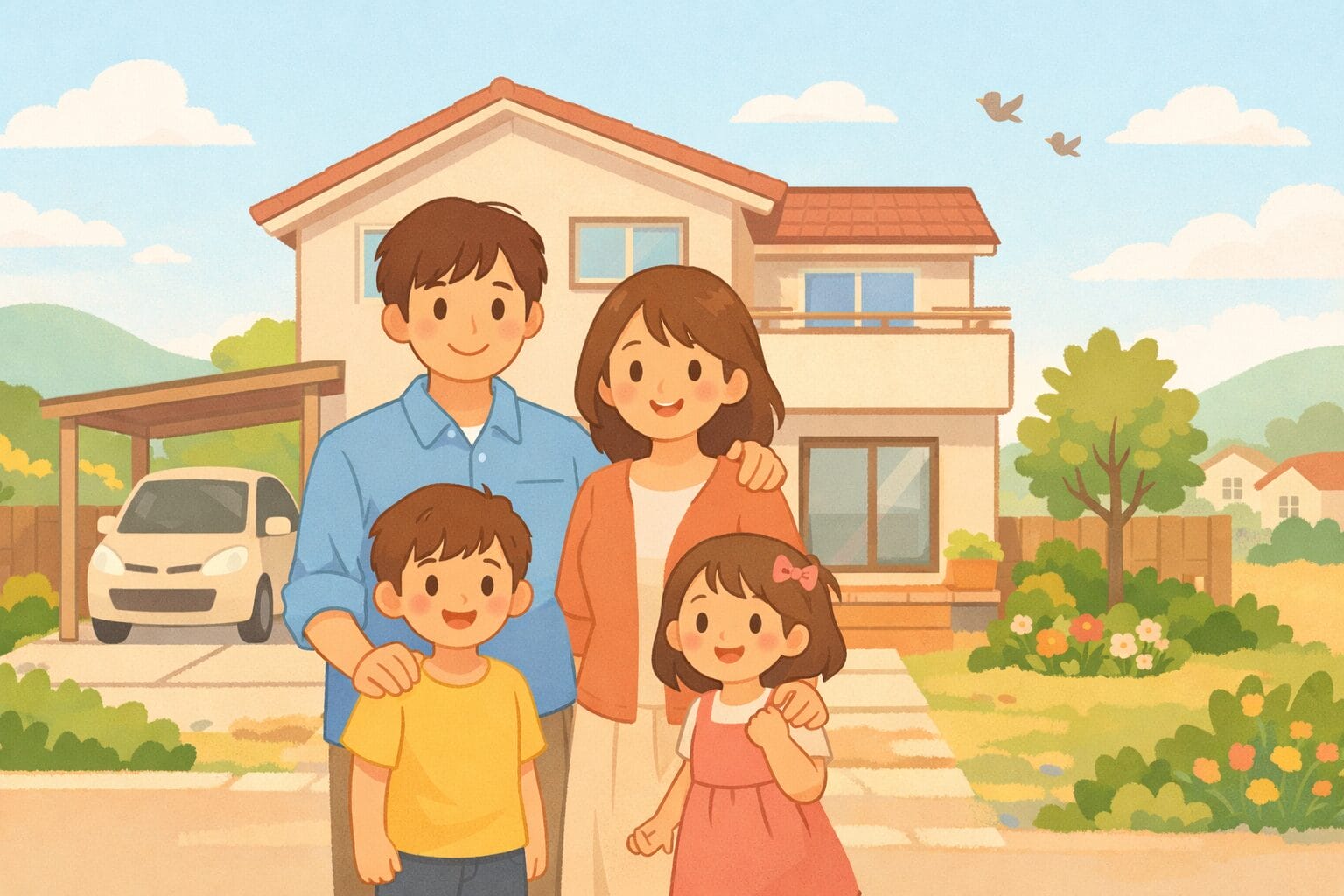 子育て世帯がフラット35子育てプラスで住まいを購入するイメージ