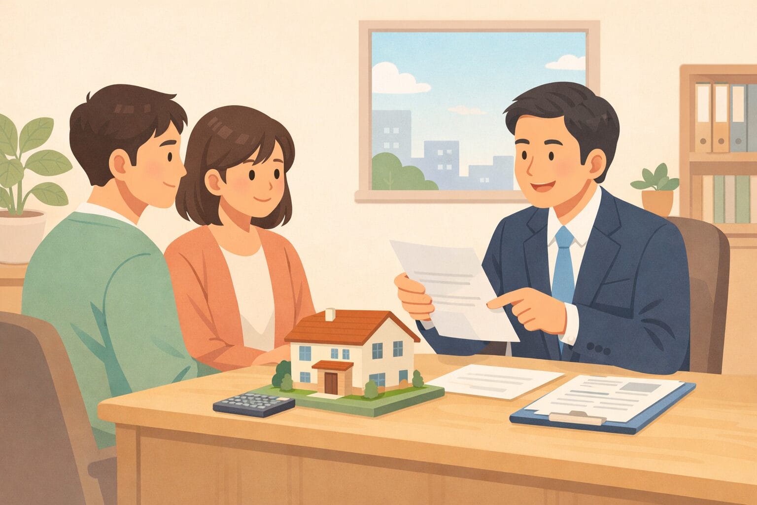 住宅ローンの審査について銀行で相談する夫婦のイメージ