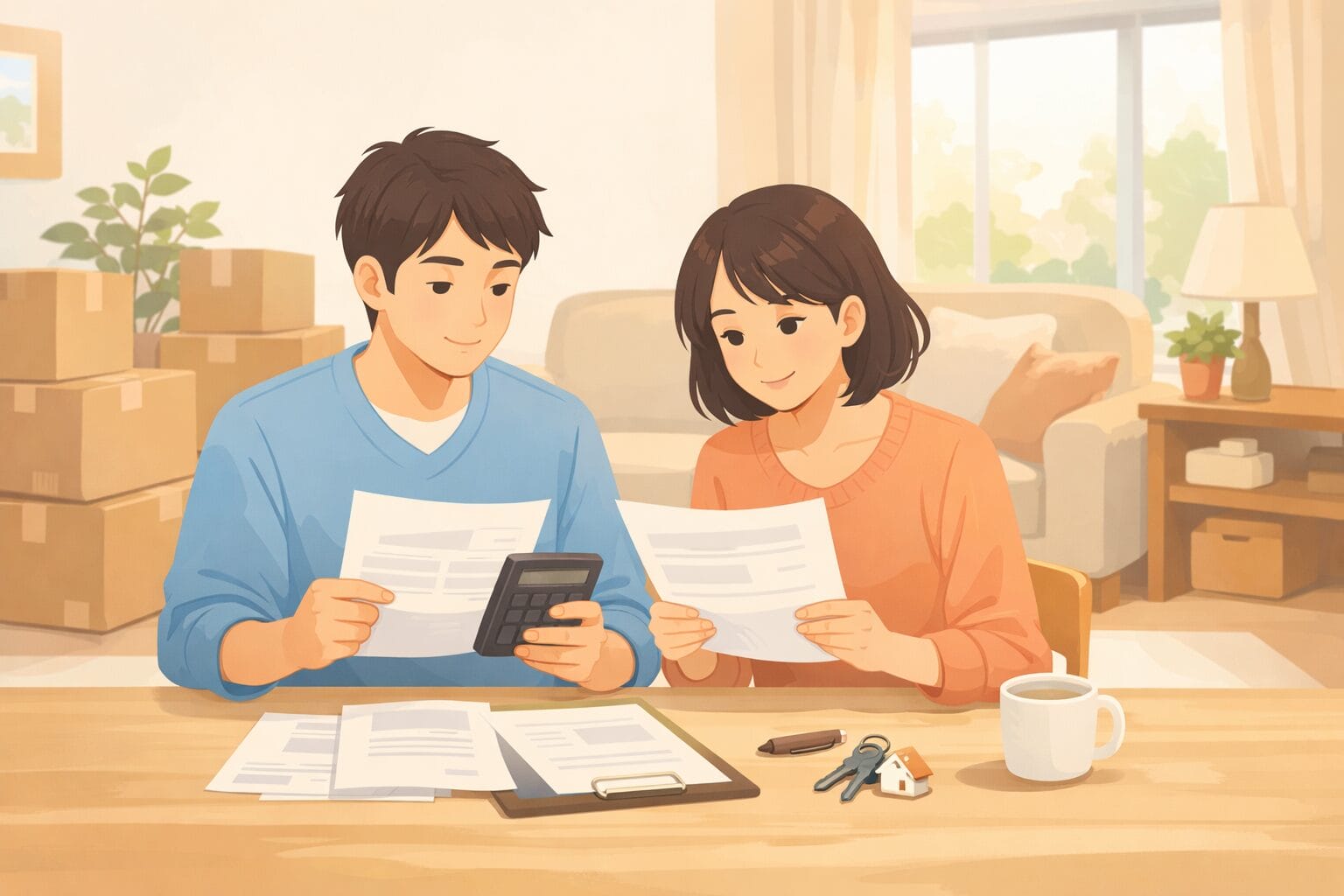 住宅ローンの返済計画を夫婦で確認するイメージ