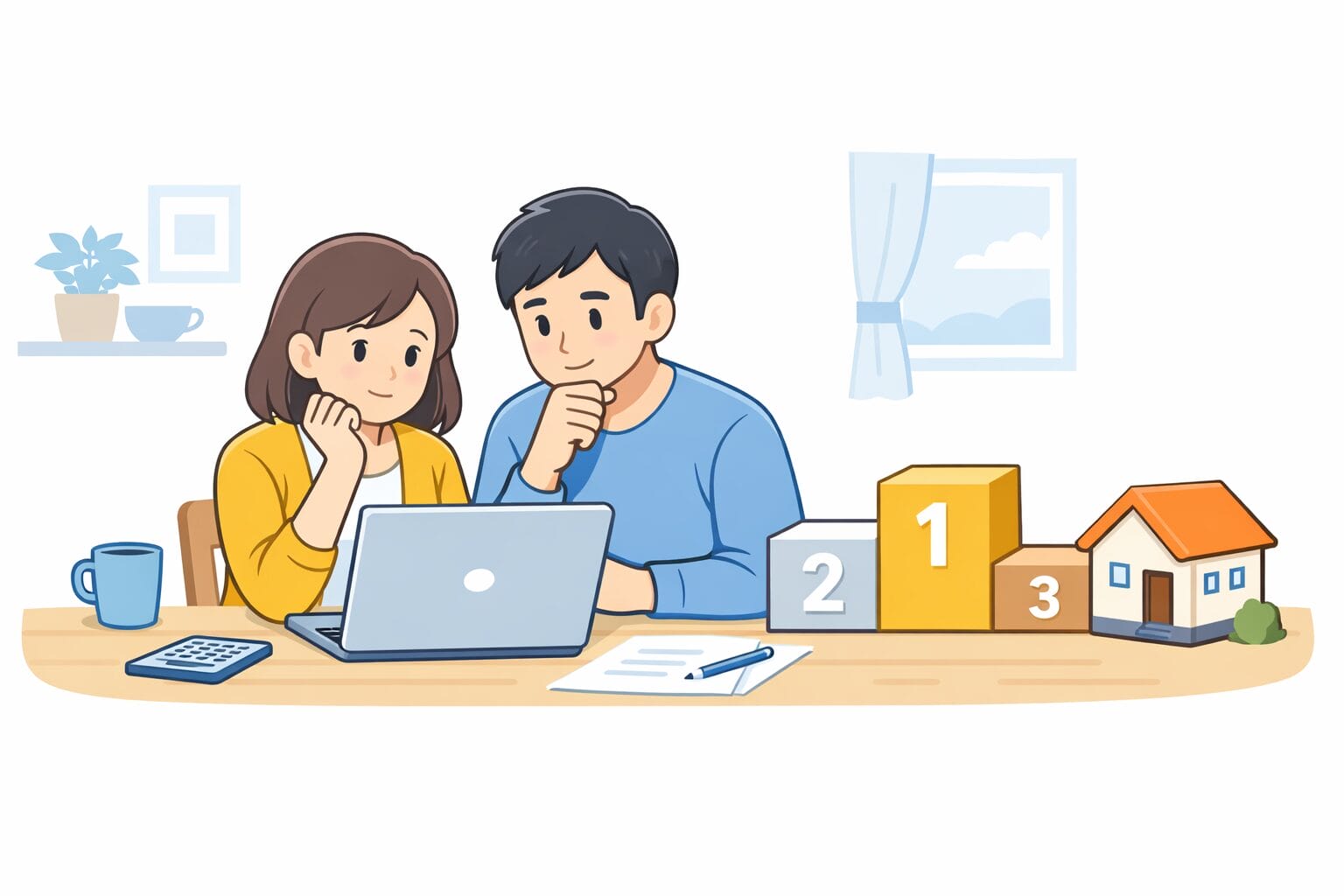 変動金利の住宅ローンを比較する夫婦のイメージ