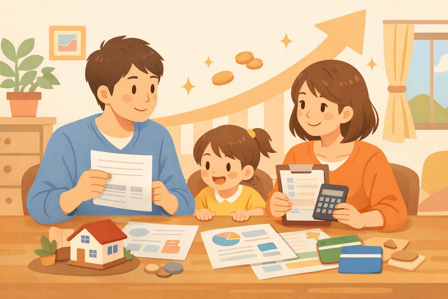 住宅ローンの金利とサービスを比較検討する家族のイメージ