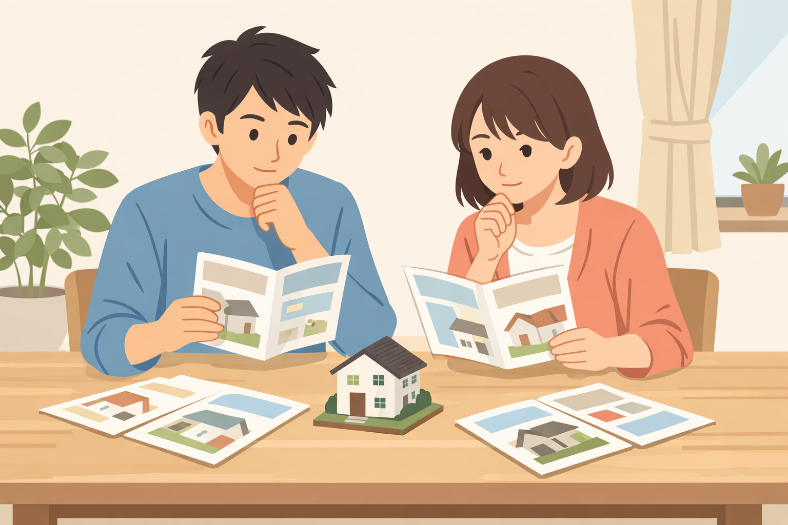 フラット35の取扱金融機関を比較する夫婦のイメージ