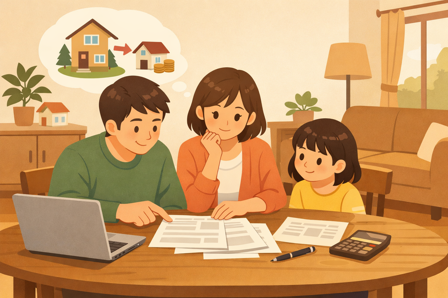 住宅ローンの借り換えを家族で検討するイメージ